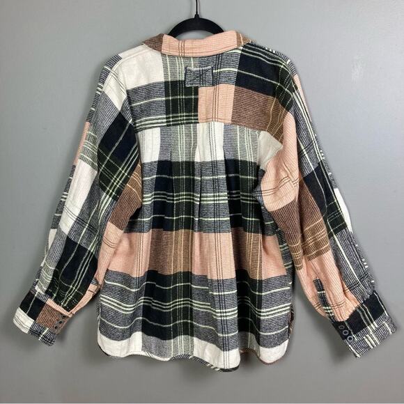 Free People shirt jacket Medium Cozy in Plaid top black oversized grunge chore - Picture 4 of 11